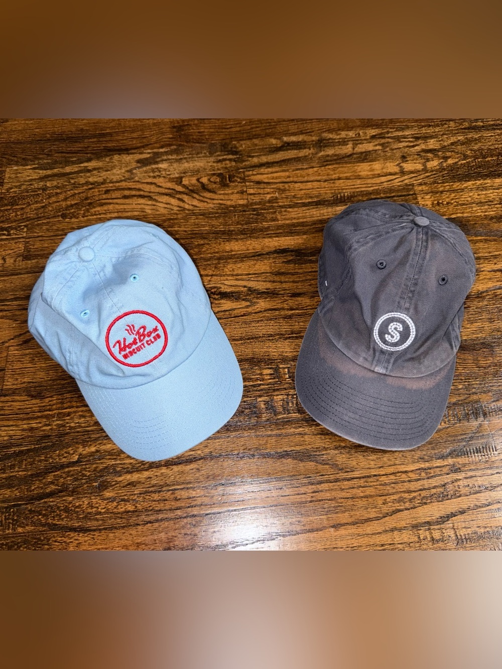 BUNDLE (2) Vintage Texas Restaurants Caps: Shugs Bagels & Hot Box Biscuit Club